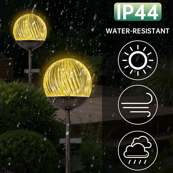 Solar Globe Stake Lights - Twinkle Effect Outdoor Acrylic Ball Garden Lights with 20 LED, IP44 Waterproof,Metal H-Shaped Ground Spike for Yard, Pathway, Patio Decor (Bronze Stake, 2 Pack)