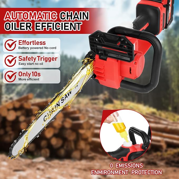 Mini Chainsaw Cordless Compatible for Milwaukee M18 18V Battery (Without Battery) 12 Inch Handheld Brushless Electric Chainsaw with Auto Oiler & Security Lock, for Wood, Trees Cutting (Tool Only)