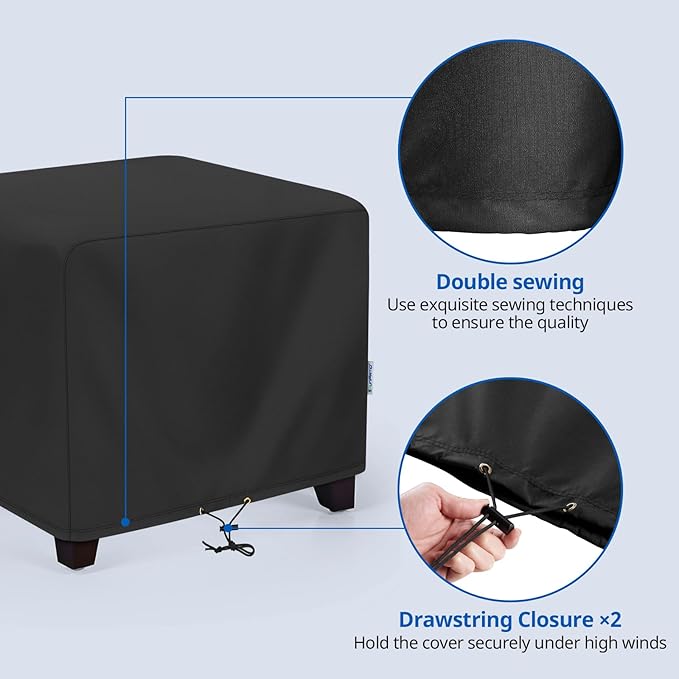 SunPatio Outdoor Ottoman Cover, Waterproof Square Coffee Table Cover, Patio Furniture Covers Side Table Cover, All Weather Protection, 22W x 22D x 18H, Black