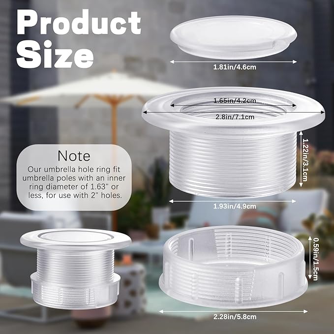 Prudiut Patio Table Umbrella Hole Ring Plug Cap Set, Outdoor Parasol Table Hole Cover Insert Thicker Patio Table Hole Plug Ring for Outdoor, Patio, Yard, Garden, Camping, Pool