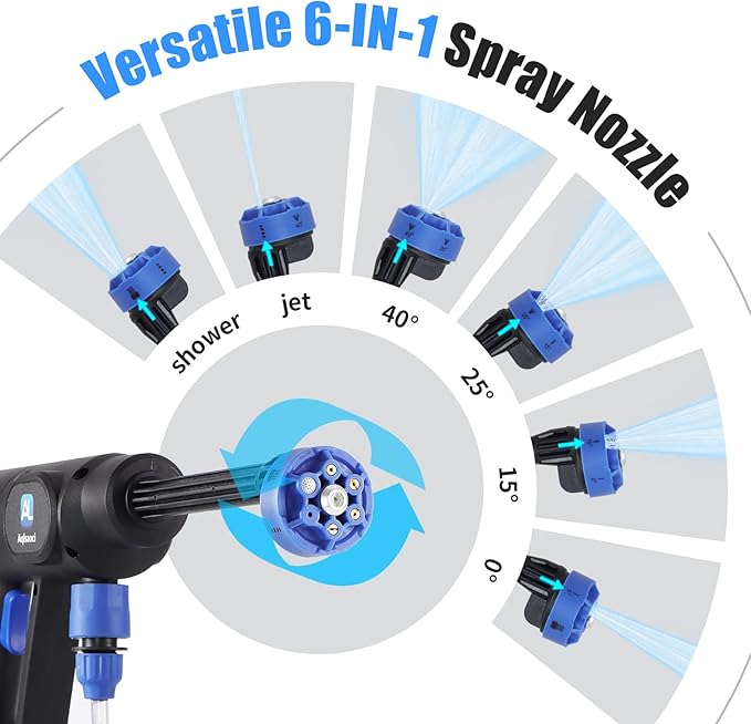 Cordless Portable Cleaning Tools, Brushless Portable Power Machine with LCD Display,100 Levels Adjustable,2×21VRechargeable Batteries 6-in-1 Nozzle Sprayer for Car,Patio,RV,Fence & Yard Cleaning