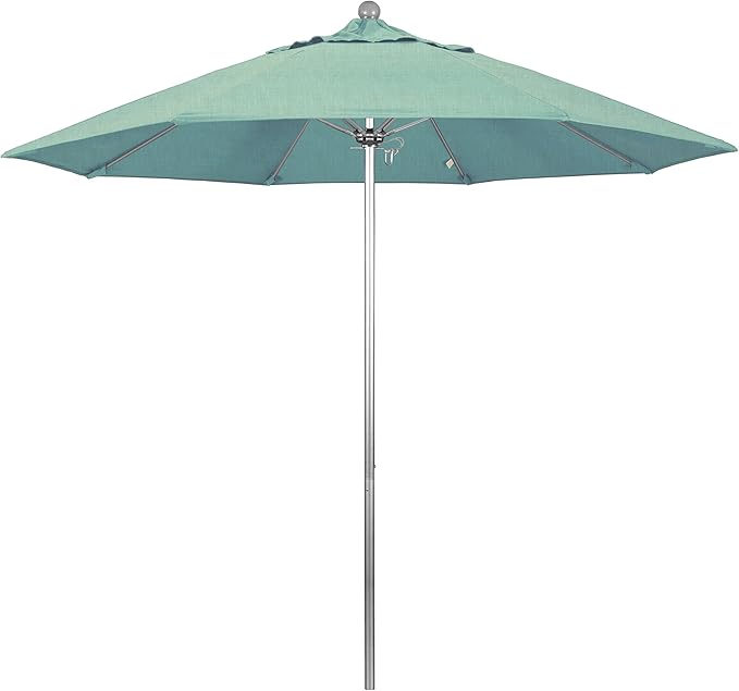 California Umbrella 9' Rd. Venture Series Contract Grade Patio Umbrella, Push Open Pin Stop, Silver Finish, Sunbrella Spa