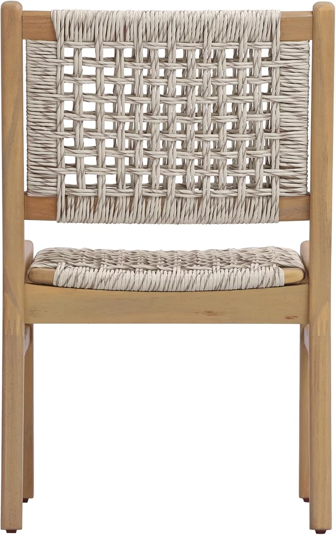 Christopher Knight Home Levi Acacia Wood Dining Table Set for 6, Solid Wood Outdoor Dining Set for 6, 7 Piece Patio Dining Table and Chair Set with Wicker Seat & Back, Light Gray + Light Teak
