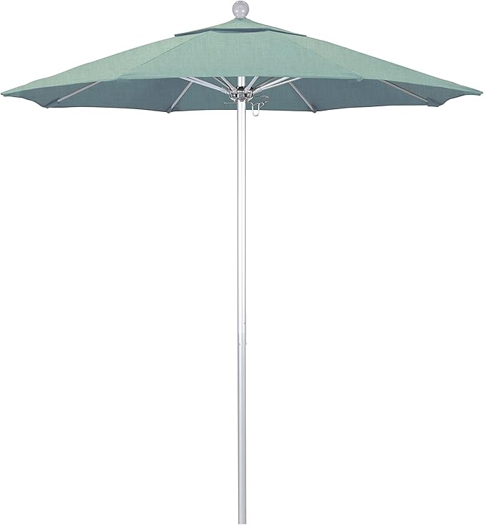 California Umbrella 7.5' Rd. Venture Series Contract Grade Patio Umbrella, Push Open Pin Stop, Silver Finish, Sunbrella Spectrum Cilantro