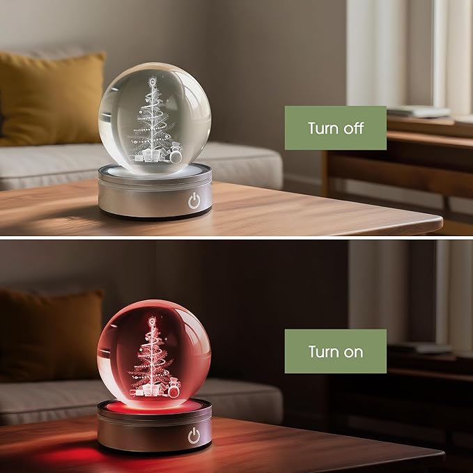 L LOHAS LED 3D Crystal Ball Night Light-Laser Engraved Christmas Tree with Silver Base, RGB 4-Color Changing Touch Control Night Light,USB Plug-in & Battery Powered,as a Gift for Girls & Wife