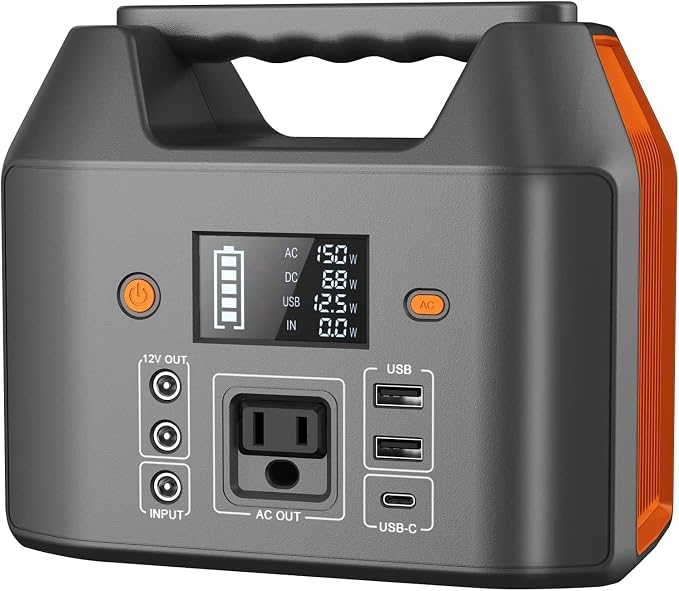 EnginStar Portable Power Station 150W 155Wh Solar Generator 110V 42000mAh Portable Power Bank w/AC Outlet, 6 Outputs External Battery Backup LED Light for Outdoor Camping