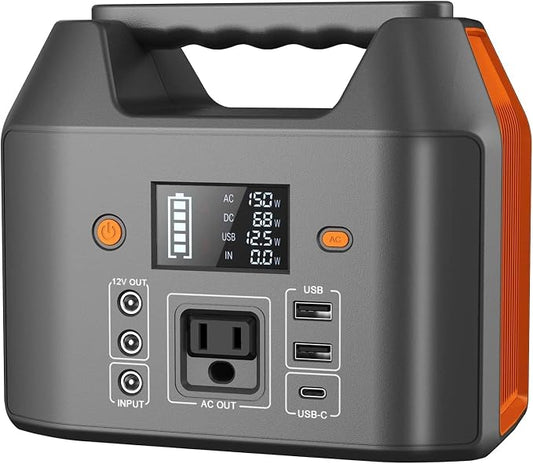 EnginStar Portable Power Station 150W 155Wh Solar Generator 110V 42000mAh Portable Power Bank w/AC Outlet, 6 Outputs External Battery Backup LED Light for Outdoor Camping