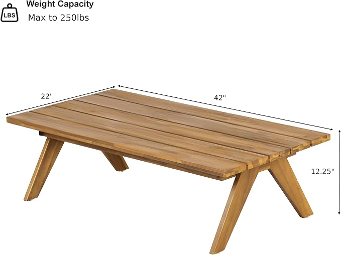 Christopher Knight Home Adele 12.25" Height Outdoor Coffee Table, Acacia Wood Accent Table with Slatted Panel Design, Rectangular Patio Table for Garden Balcony, Low Maintenance Patio Furniture, Teak