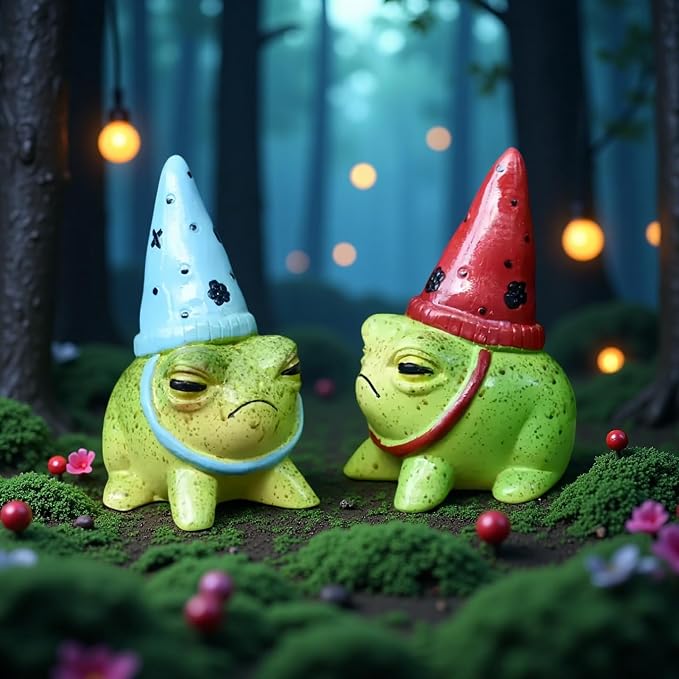 Charming Resin Frog Figurines with Hats, Miniature Garden Animal Statues, Decorative Flower-Themed Fairy Garden Accents for Succulent Planters, Outdoor & Indoor