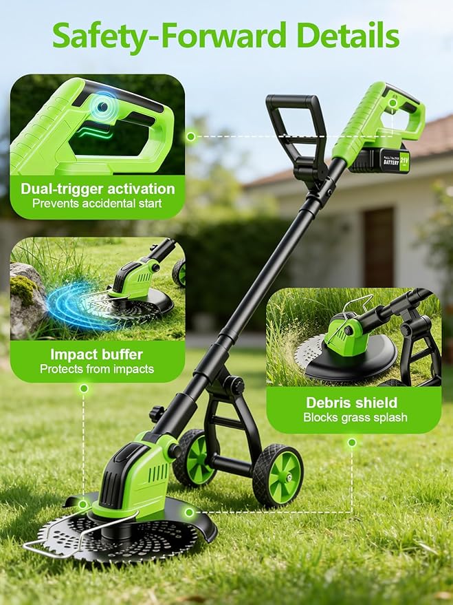 20,000RPM Cordless Electric Weed Wacker, 800W Brushless Weed Eater with Wheels