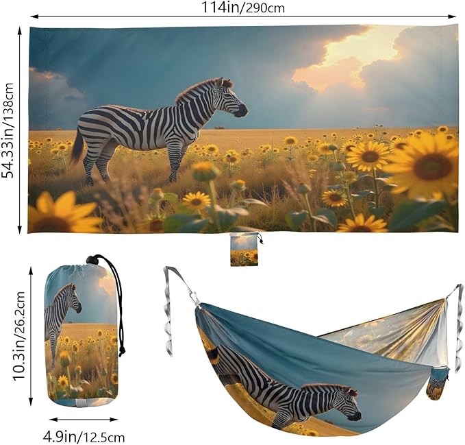 Hammocks for Outside Sunflower Zebra Camping Hammock Portable Hammocks with Tree Straps and Carry Bag Camping Accessories for Hiking Beach Outdoor