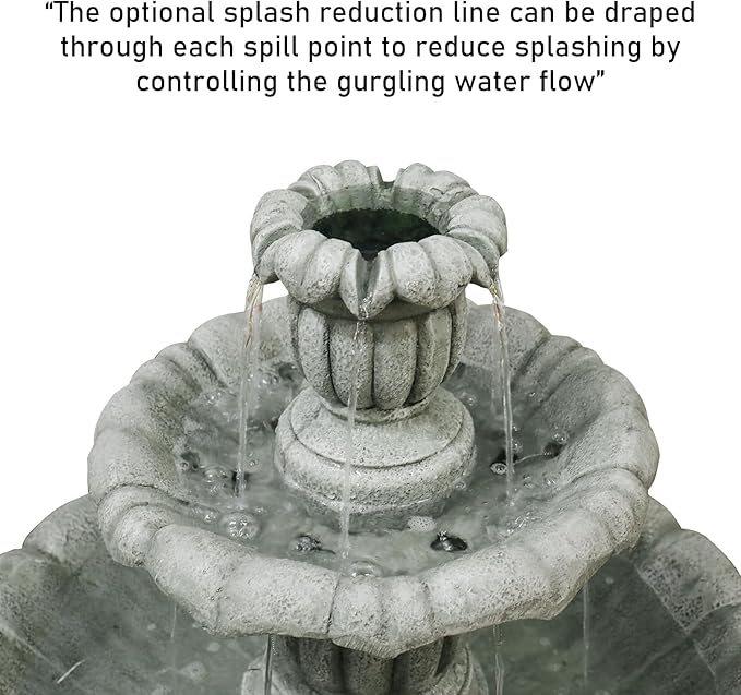 39.3” H Outdoor Floor Water Fountain, 3-Tiers Concrete Water Fountain with Submersible Electric Pump - Garden Cascading Waterfall for Yard Patio Lawn Home Decor