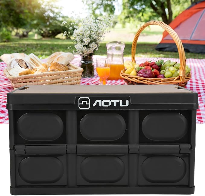 Ymiko Outdoor Storage Box, Storage Box with Wooden Panel 30L Removable Camping Box for Outdoor (Black)