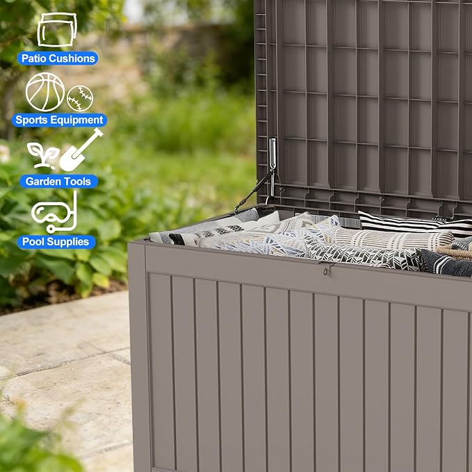 FEFLO 230 Gallon Waterproof Resin Deck Box, Heavy-Duty Outdoor Storage Box | Lockable Lid & UV-Resistant Patio Storage Chest for Garden Tools, Pool Accessories, Package Delivery, Toys, Furniture