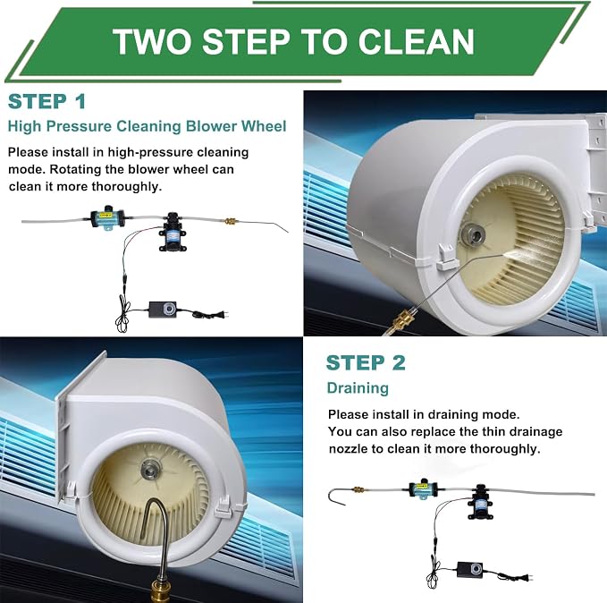 AC Blower Wheel Cleaner,No-Dismantle Cleaning Tool,HVAC Cleaning Kit,Drainage Nozzle and High-Pressure Washer,RV AC Blower Wheel Cleaning Tool