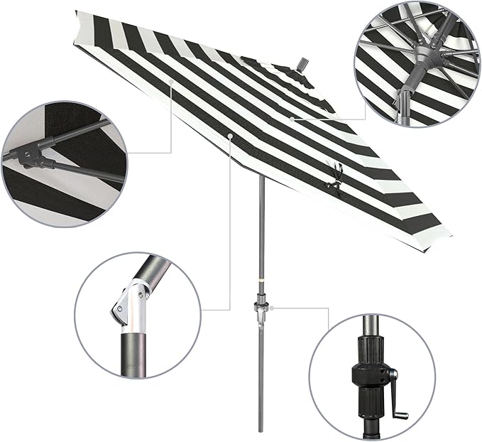 California Umbrella 9' Rd. Crank Lift, Collar Tilt, Aluminum Pole, Fiberglass Rib Patio Umbrella, Hammertone Grey Finish, Sunbrella Cabana Classic