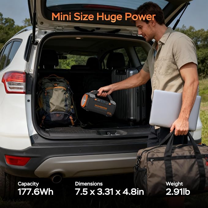 MARBERO Portable Power Station 177.6Wh Power Bank 150W Max Outdoor Camping Battery with LED Flashlight Fast Charger for Outdoor Adventure Hunting CPAP Home Backup Business Trips Emergencies
