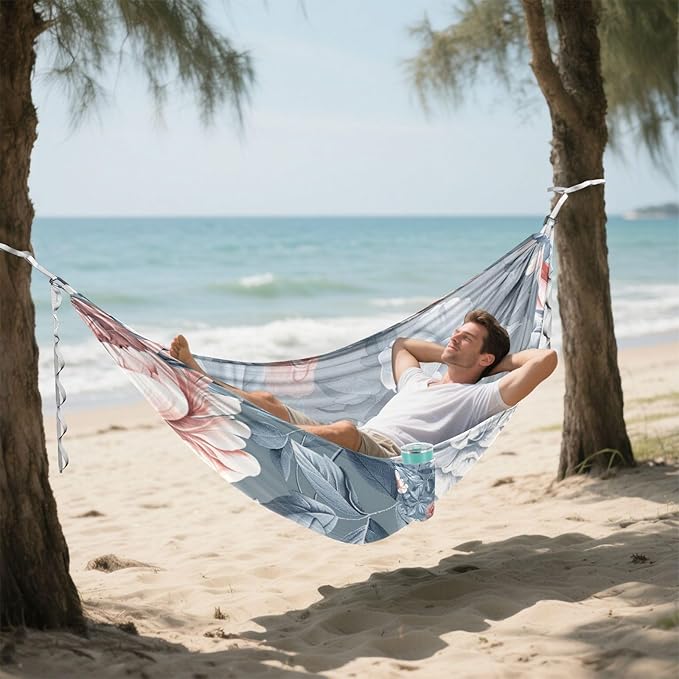 Vintage Blue Pink Rose 330lb Capacity Outdoor Hammock Cloth Hammock for Indoor Outdoor Patio amacas para patios con Base de adultos