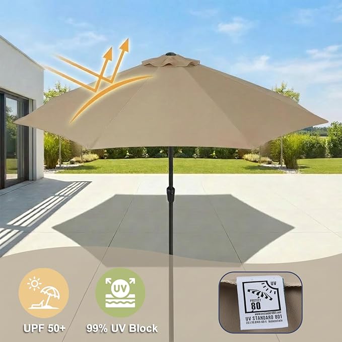 BPS Patio Umbrella Replacement Canopy for 9 ft 8 Ribs Table Umbrella, Outdoor Umbrella Replacement for Market Parasol, Canopy Only