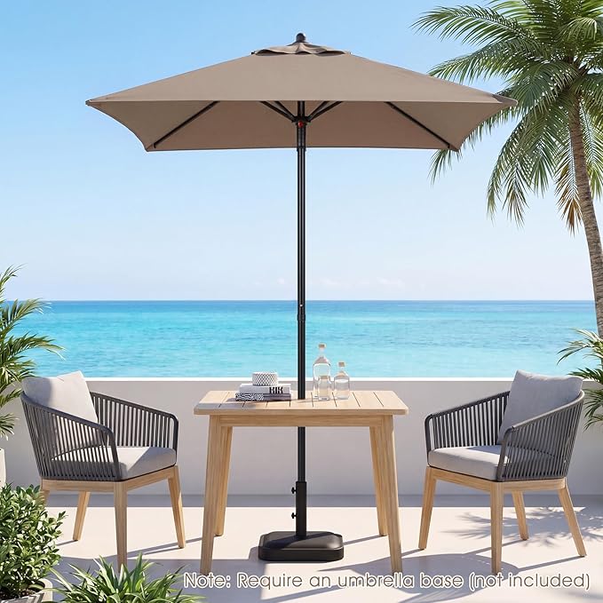 Tangkula 5 FT Patio Umbrella, Outdoor Table Market Umbrella with Quick-Release Button, 4 Sturdy Ribs, Fade Resistant & Waterproof Canopy, Sun-protective, for Garden, Poolside, Backyard (Tan)