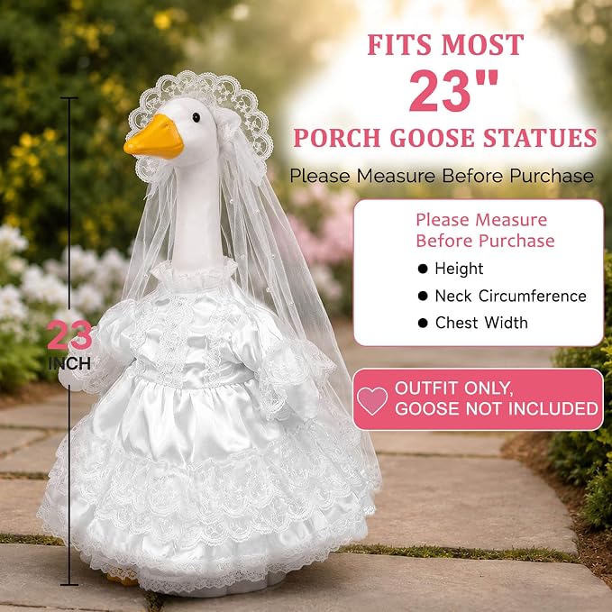 Wedding Goose Outfit with Veil for 23" and 17" Porch Goose, Bride Goose Dress, Porch Goose Clothes for Yard Goose Statue, Wedding Porch Decor for Bridal Shower, Anniversary