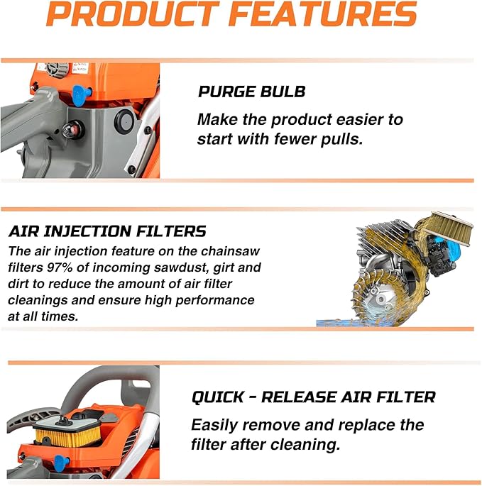 PROYAMA PCS68 Gas Powered Chainsaw, 68CC 2 - Cycle Powerful Chain Saw, 20 Inch 24 Inch Guide Bar, Outdoor Cordless Chainsaw, Gasoline Wood Cutting Machine for Cutting Forest Wood Garden Trimming Tools