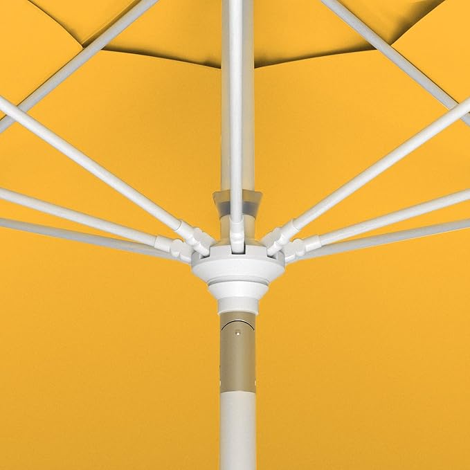 California Umbrella 11Ft Sunbrella Patio Umbrella, Fiberglass Ribs, Hand-Crank, Tilt-Collar, White Frame, Sunflower Yellow Fabric