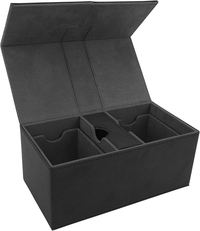 SUNGOOYUE Card Deck Box, PU Leather Game Card Storage Box with 3 Drawers and Magnetic Closure, for Holding Over 200 Cards Sports Cards (Black)