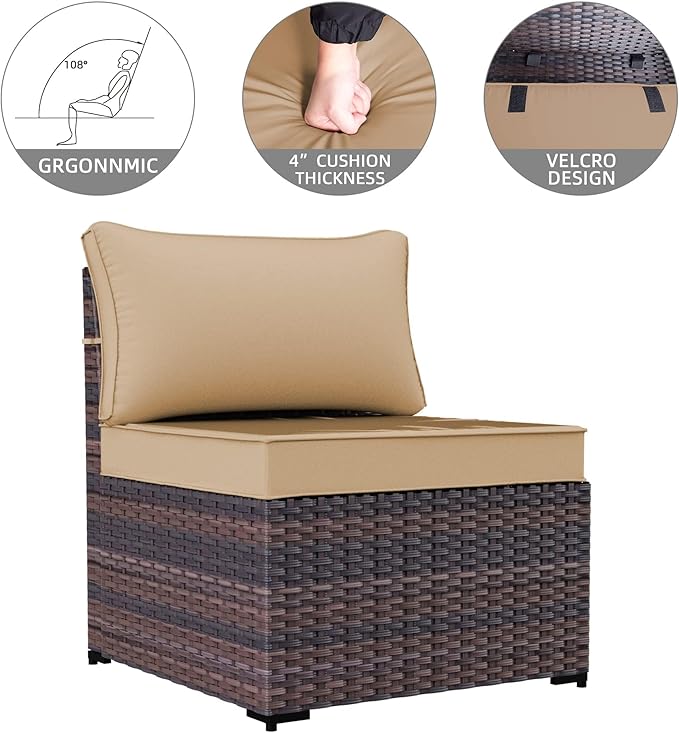 8 Pieces Outdoor Patio Furniture Sets w/55000 BTU Propane Fire Pit Table,Wicker Conversation Sofa,Includes 6 All-Weather High Back PE Rattan Seating Components w/Coffee Table&Gas Fire Pit,Sand