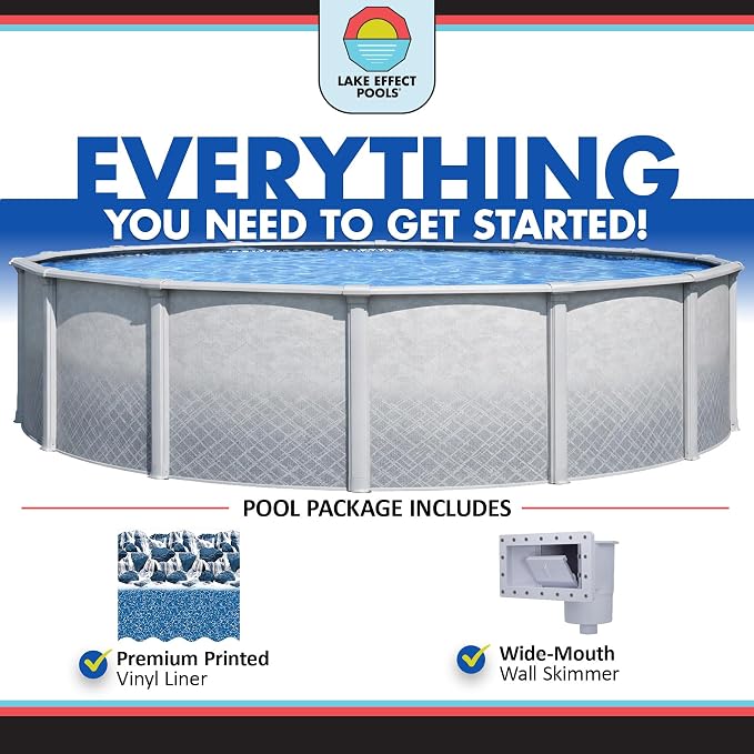 Lake Effect Pools 'Lifestyle' 24 ft Round Above Ground Swimming Pool | 52 Inch Resin Protected Steel Sided Walls | Bundle Includes: 25 Gauge Overlap Liner & Widemouth Skimmer