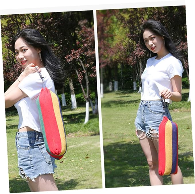GLEAVI Canvas Camping Hammock and Outdoor Swing Hammock, Thickened 200x80cm Rainbow Color, Garden Hanging Chair for Backyard and Travel Use