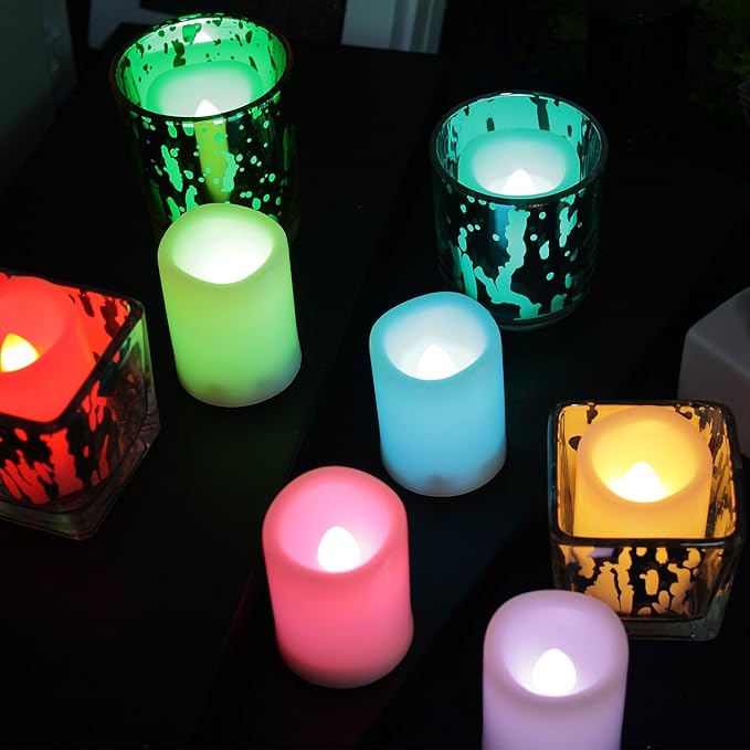 Flickering Battery Operated Color Changing Flameless LED Votive Candles with Remote Long Lasting Decorative Electric Multi Colors Candle Set for Wedding Party Decorations 10 Pack Battery Included