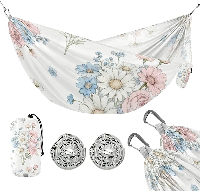 Pastel Floral Bouquet Hammocks for Camping with Portabl Carry Bag Hanging Hammock Outside Beach Patio Garden
