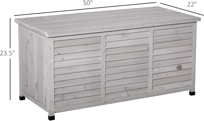 75 Gallon Wooden Deck Box, Outdoor Storage Container with Aerating Weather Fighting, Grey