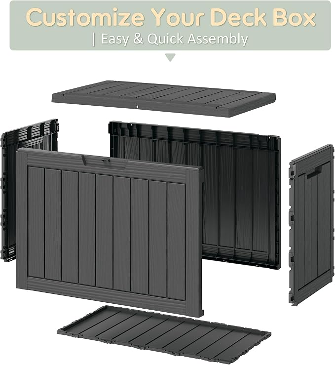 KAMABOKO 55 Gallon Outdoor Storage Box, All-Weather Resin Deck Box Outdoor Waterproof with Lockable Lid for Patio Cushions, Package Deliveries, Garden Tools, Pool Supplies, Black