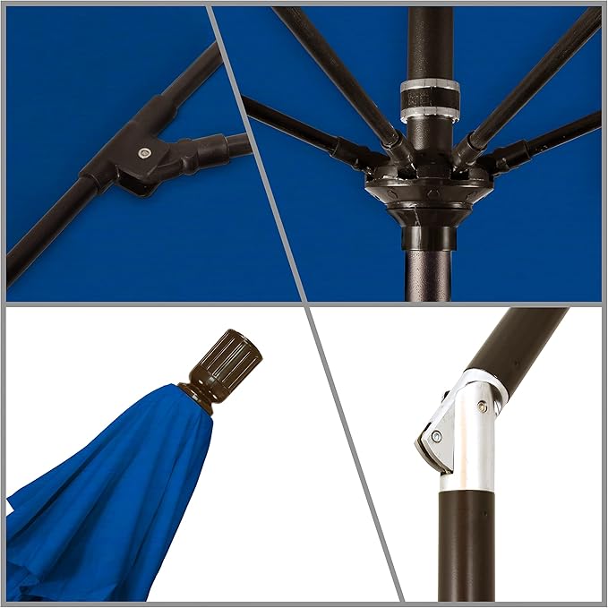 California Umbrella 9' Round Aluminum Pole Fiberglass Rib Market Umbrella, Crank Lift, Collar Tilt, Bronze Pole