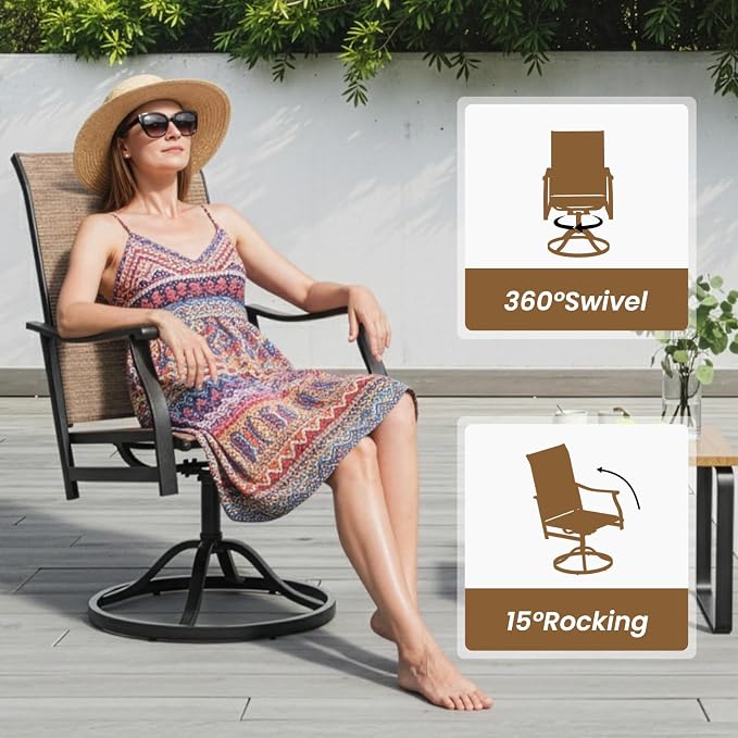 Soohow Outdoor Dining Set for 6, 7-Piece Patio Table and Chairs Set, 6 x Swivel Patio Dining Chairs and 60"x35" Wood-Like Outdoor Table with 1.57" Umbrella Hole for Backyard, Poolside