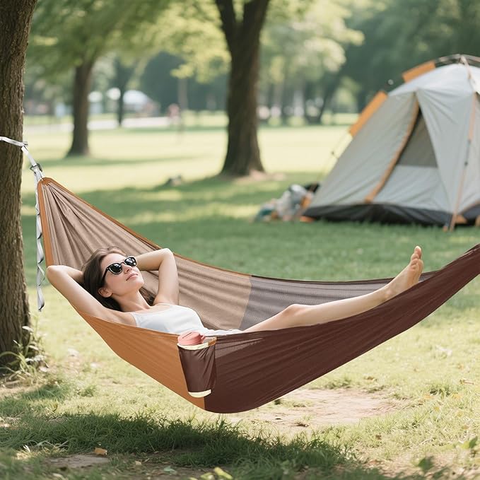 Brown Tones Geometric Camping Hammocks with Hanging Rope Hammock for Outside Essentials