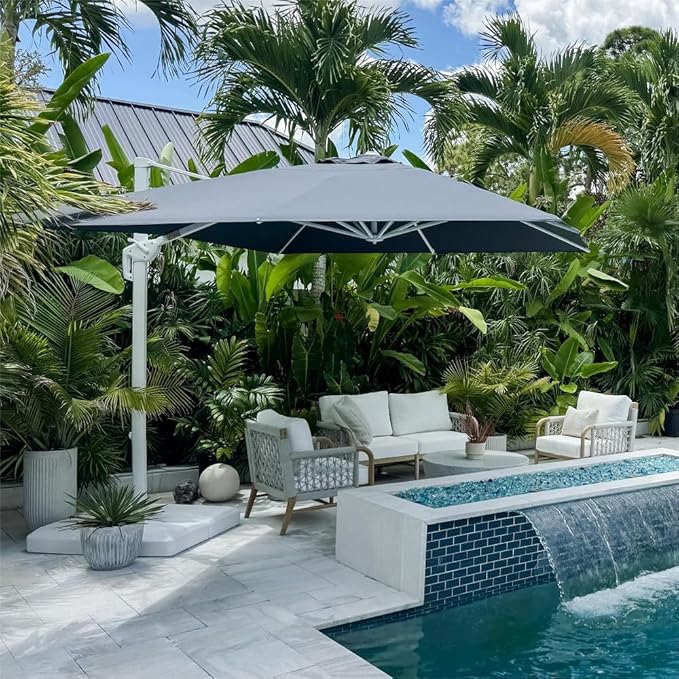 PURPLE LEAF 10' × 13' Patio Umbrella White Cantilever Umbrella Aluminum Square Outdoor Offset Umbrella Hanging Windproof with 360° Rotation for Garden Deck Pool, Grey