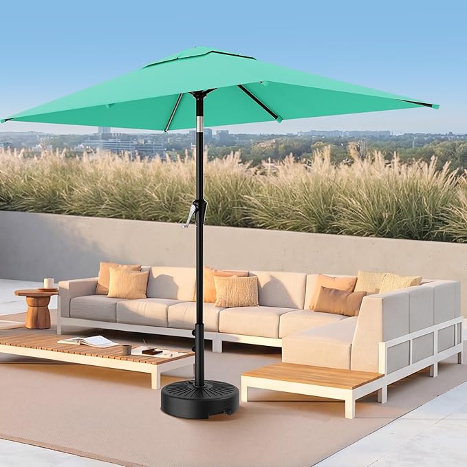 AreShark 6.5' x 10' Rectangular Patio Umbrellas for Outdoor, Outdoor Table Umbrella, Large Outdoor Patio Umbrellas with 6 Sturdy Ribs for Pool, Garden, Deck & Market (Aqua Sky)