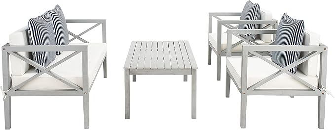 Safavieh Outdoor Nunzio Grey and Beige 4-Piece Patio Set (Pillows Included)