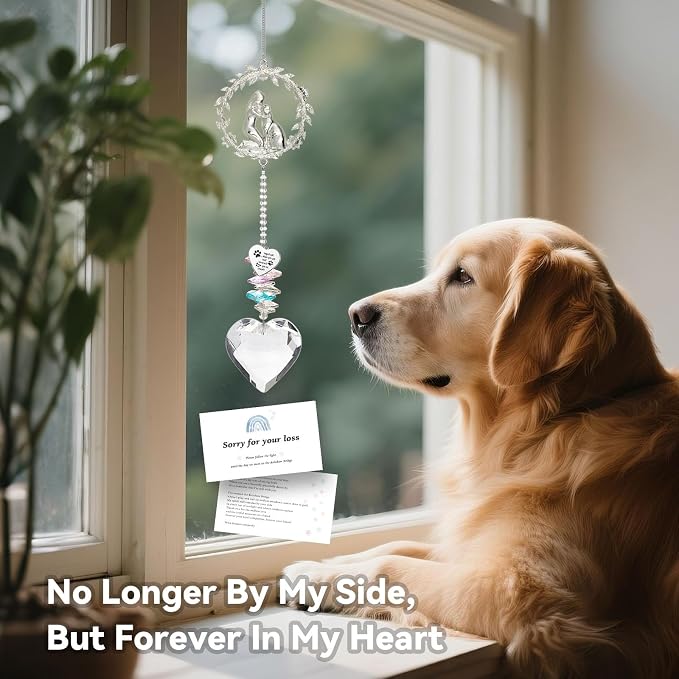 Dog Memorial Suncatcher, Loss of Dog Sympathy Gifts, Dog Remembrance Gift | Holding My Dog as Reminder of Loyal Friend, Pet Loss Crystal Suncatcher