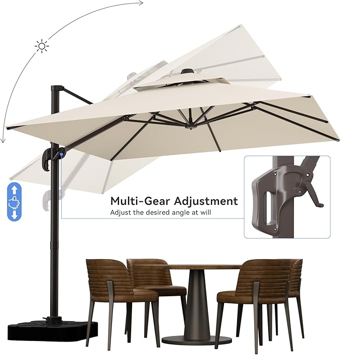 10x10FT Cantilever Outdoor Patio Umbrellas，Double Top Large Square Umbrella Heavy Duty 360°Rotation Offset Outdoor Sun Shade Umbrella for Garden Deck Pool Backyard Patio, Beige