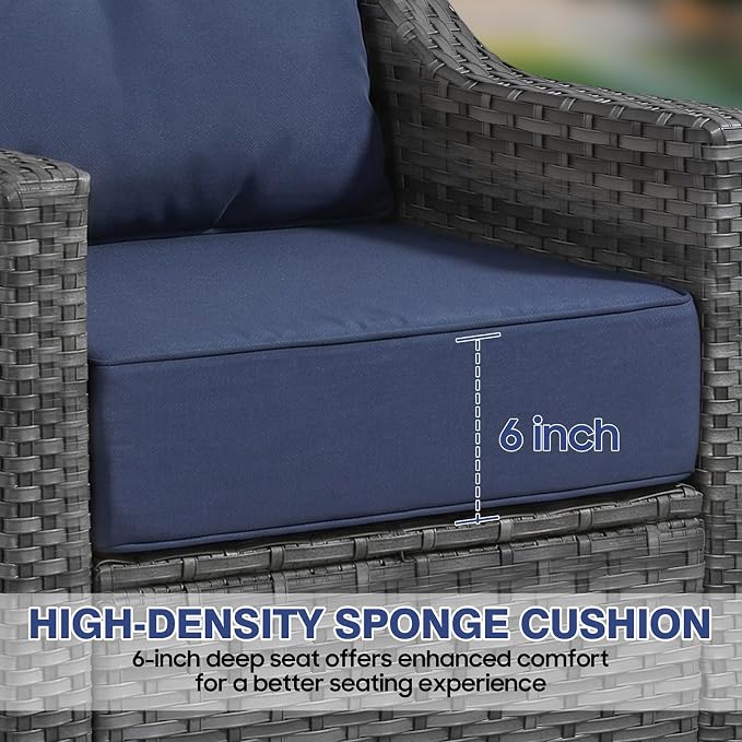 12 Piece Patio Furniture Set, 360°Swivel Glider Patio Chairs Set of 4, Outdoor 4 Ottomans,2 Sofas, 2 Side Tables Comfortable Seating with 6 Inch Thick Cushions, All-Weather Wicker Outdoor Patio Set