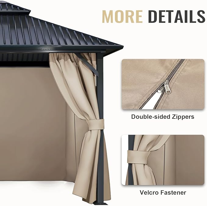 COWVIE 4-Panel 12' x 16' Gazebo Replacement Curtains, Patio Privacy Sidewalls with Double Zipper, Replacement for Outdoor Gazebo Canopy (Curtain Only)