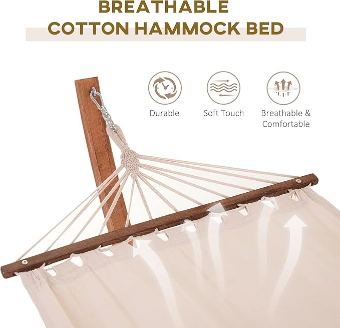GOWE 10' Wood Outdoor Hammock, Hammock with Stand Rainbow Bed, Heavy Duty Roman Arc Hammock for Single Person for Patio Backyard Balcony Porch, White
