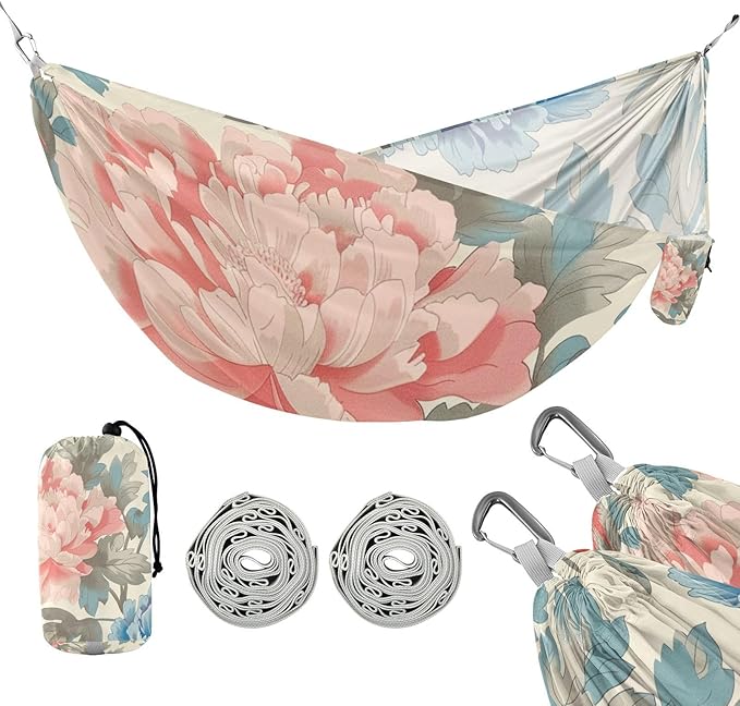 Blooming Blue and Pink Flowers 330lb Capacity Camping Hammock Swing Hammock for Outside Patio Backyard Poolside hamaca para acampar