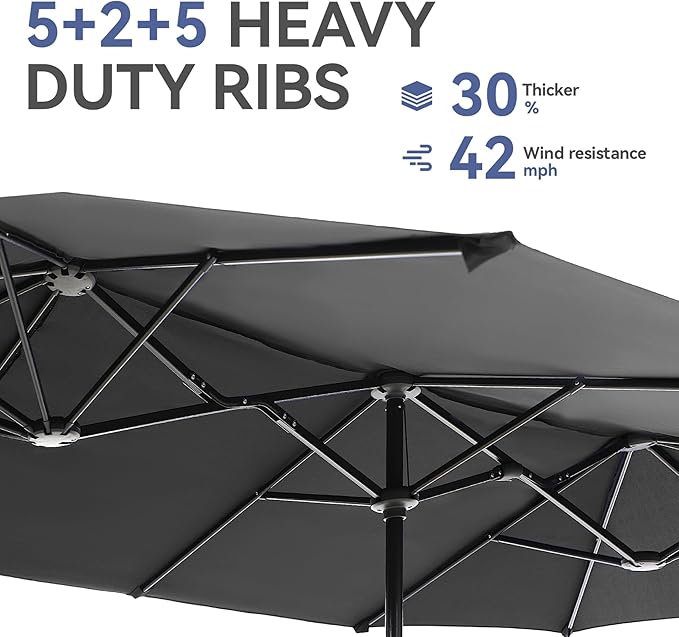 GREEN PARTY 13ft Rectangle Patio Umbrella, Double Sided Outdoor Table Umbrella with Crank & 1.5" Pole, Large Market Umbrella for Poolside Garden Deck Backyard, Smoky Gray