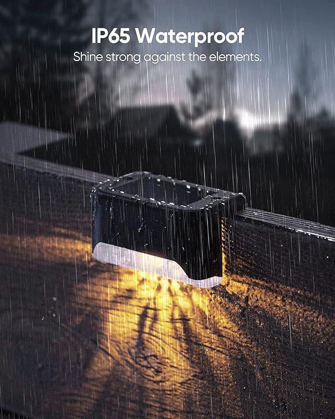 JACKYLED Solar Deck Lights,Outdoor Fence Light,16 Pack Solar Step Lights Waterproof LED Solar Powered Lighting for Outdoor Stairs, Fence, Deck,Patio Railing,Pathway,Driveway,Warm White,Black