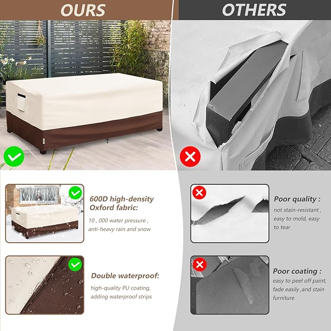 Outdoor Coffee Table Cover,600D Waterproof Patio Rectangular Side Table Covers,42" W x 26" D x 16" H,Outdoor Table Covers Waterproof Rectangle(Beige)